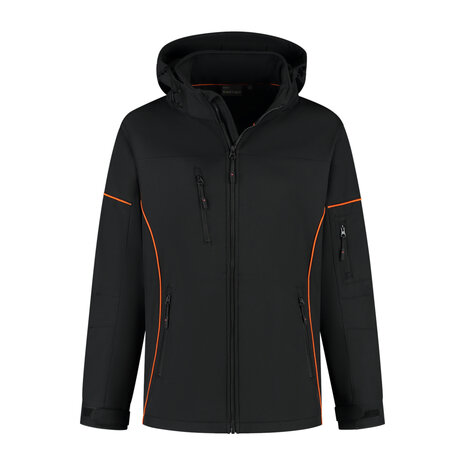 Softshell Jacket Curtis Black/Orange S t/m 5XL (Maat 4XL en 5XL leverbaar medio mei)