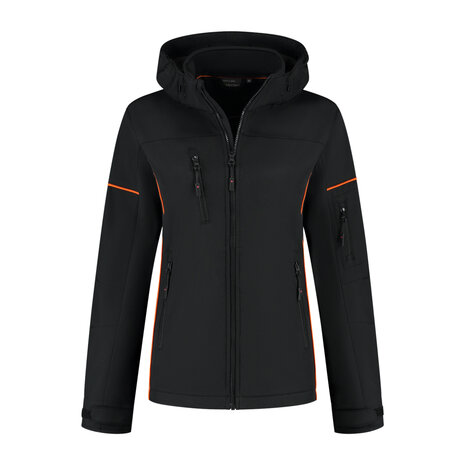Softshell Jacket Curtis Ladies Black/Orange XS t/m XXL (Maat XS en XXL leverbaar medio juni)